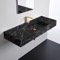 Black Marble Design Ceramic Wall Mounted or Vessel Sink With Counter Space